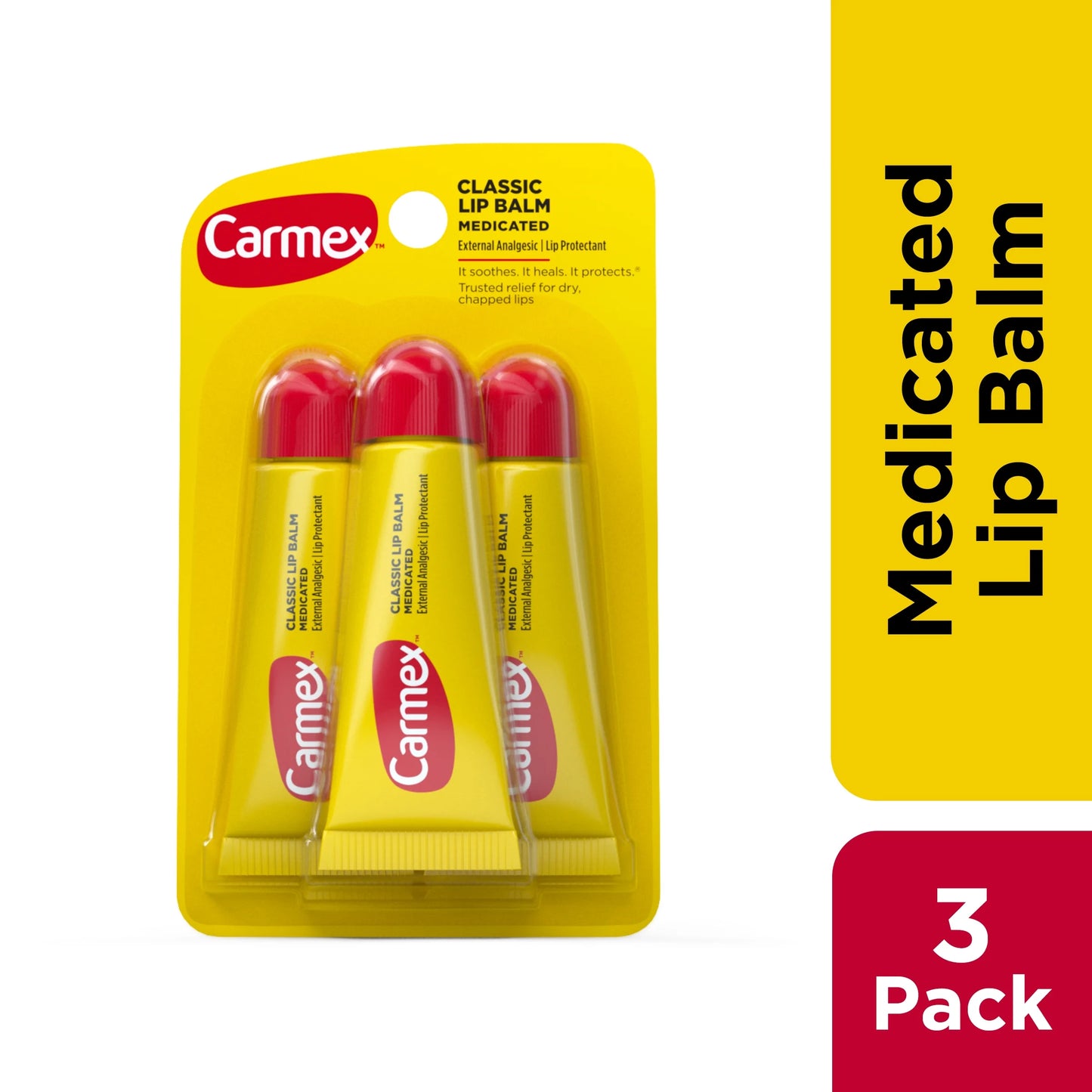 Carmex Classic Bálsamo Labial Medicado en Tubos, Hidratante Labial, 3 Unidades