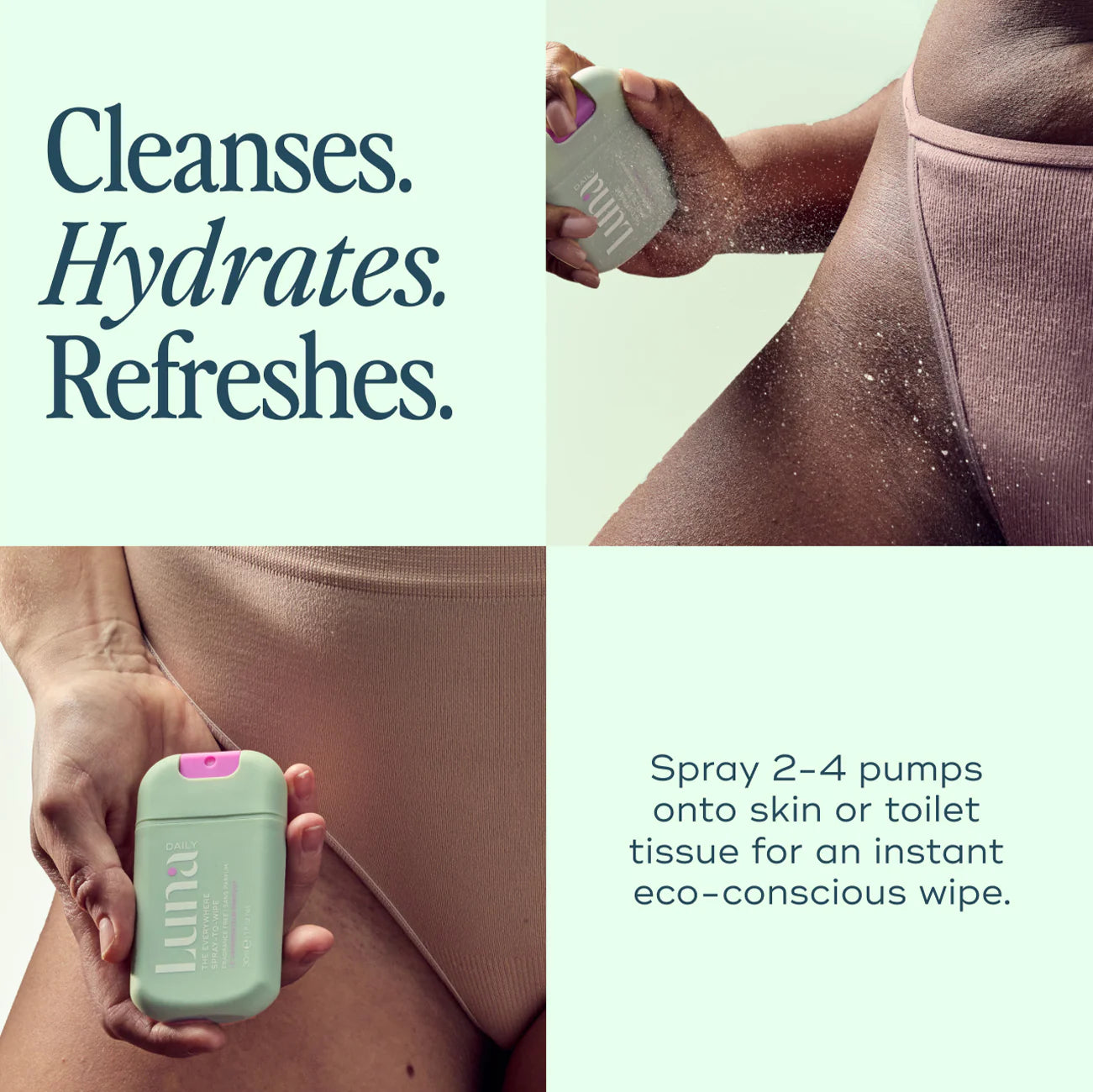Luna Daily The Mini Everywhere Spray-to-Wipe - With Prebiotics + Vitamins C&E, Omegas 3 & 6 for Dry Skin