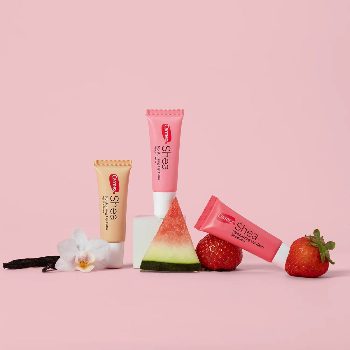 Carmex Shea Moisturizing Lip Balm Trio - Strawberry, Watermelon, Vanilla Bea