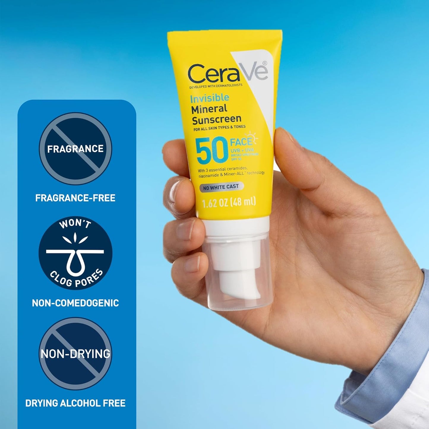 CeraVe Invisible Mineral Sunscreen SPF 50, Face Sunscreen