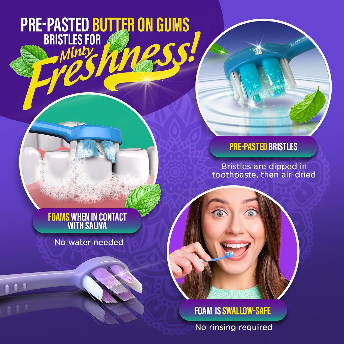 GuruNanda Disposable Travel Toothbrush 2.0, Fluoride Free Toothpaste, 21 ct | 6-In-1 Ready-To-Go Soft Toothbrushes
