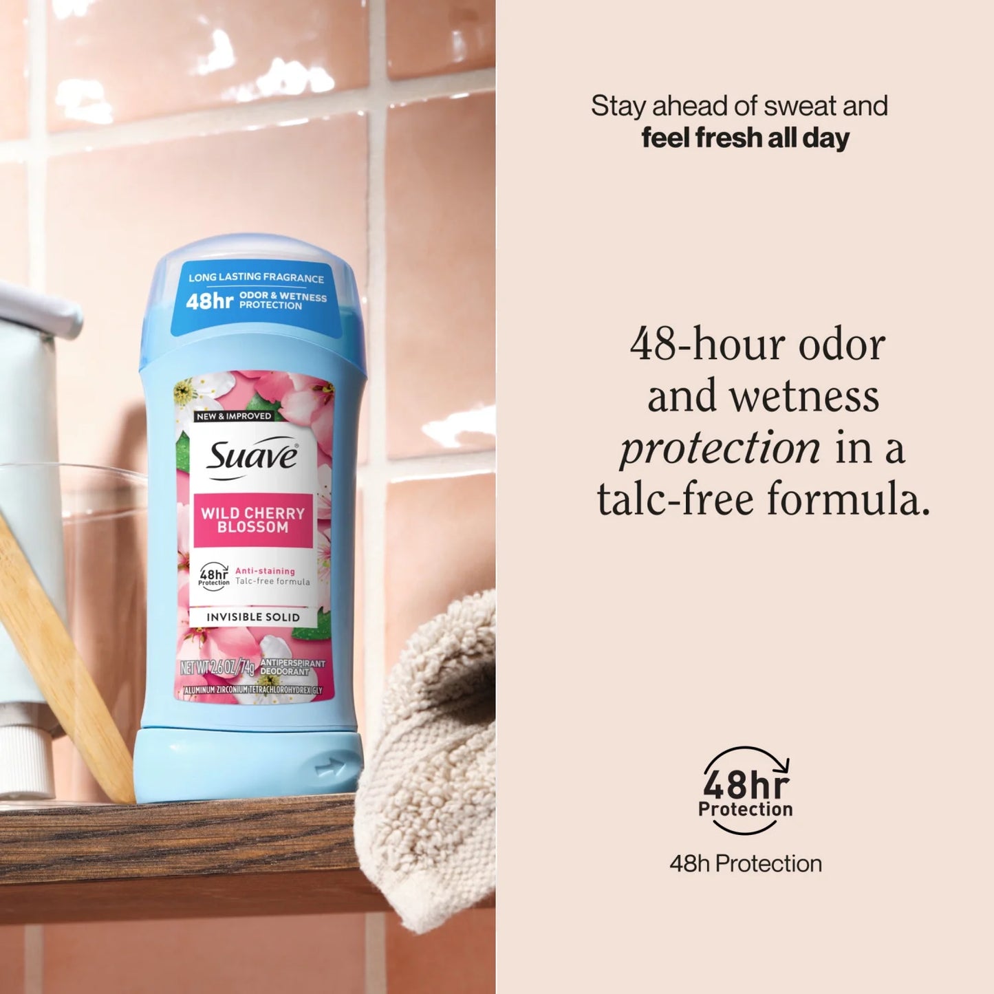 Suave Desodorante Antitranspirante para Mujer, Protección 48 Horas