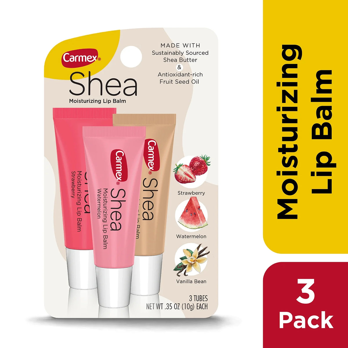 Carmex Shea Moisturizing Lip Balm Trio - Strawberry, Watermelon, Vanilla Bea