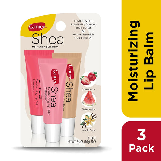 Carmex Shea Moisturizing Lip Balm Trio - Strawberry, Watermelon, Vanilla Bea