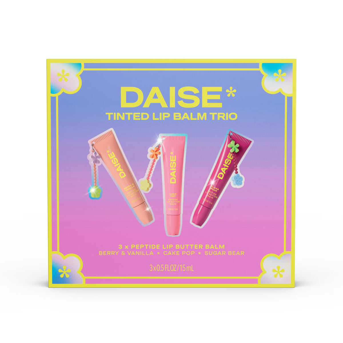 DAISE Tinted Lip Balm Trio - Berry & Vanilla, Cake Pop, Sugar Bear