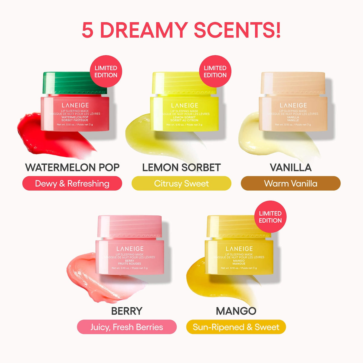 LANEIGE  Midnight Minis Hydrating Lip Sleeping Mask Treatment 5 pc. Gift Set
